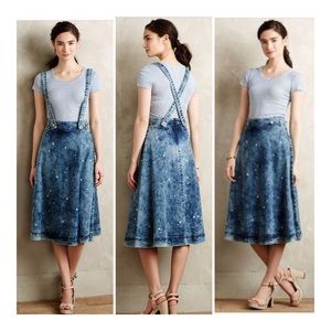 Plenty by Tracy Reese Anthro Splattered Denim Overall Pinafore Suspender Skirt